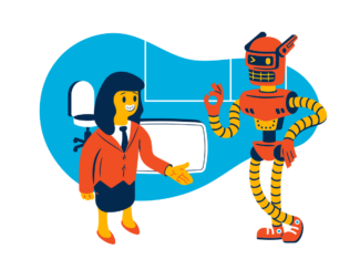 Graphic design of a woman and a robot